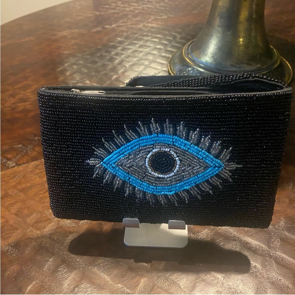Black Beaded Evil Eye Clutch